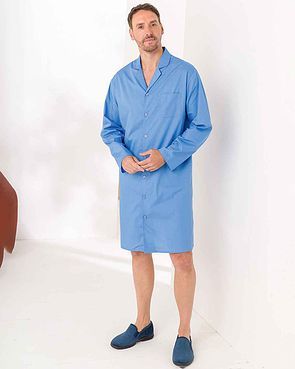 Mens Hugo Pure Cotton Long Sleeved Nightshirt - Mid Blue Poplin